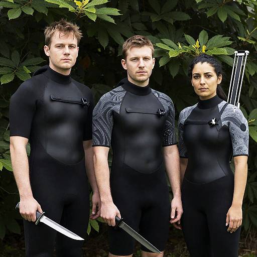 Adventurers in Wetsuits Amidst Nature
