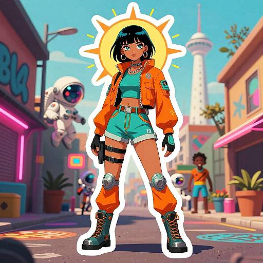 Psychedelic 70s Cyberpunk Woman Sticker