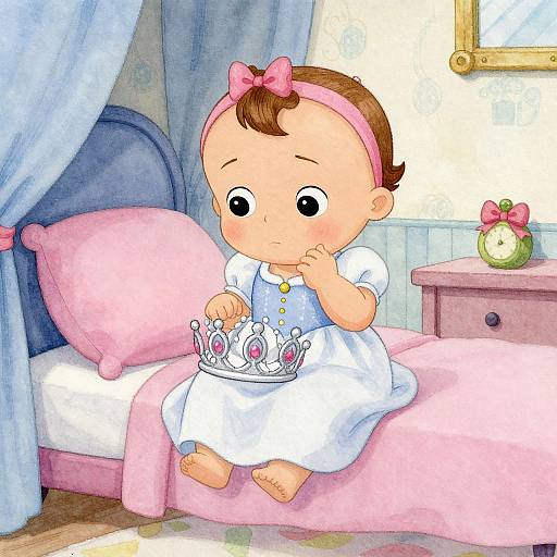 Watercolor Baby Princess Searching Tiara