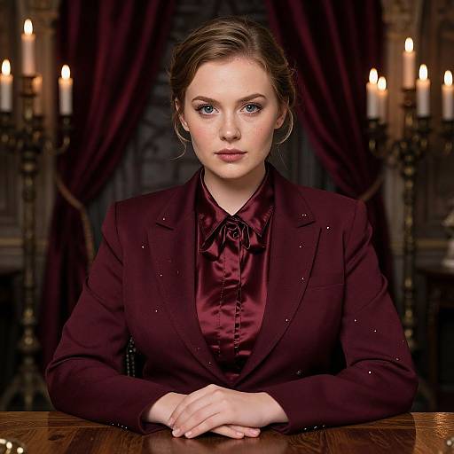 Elegant Woman in Gothic Ballroom