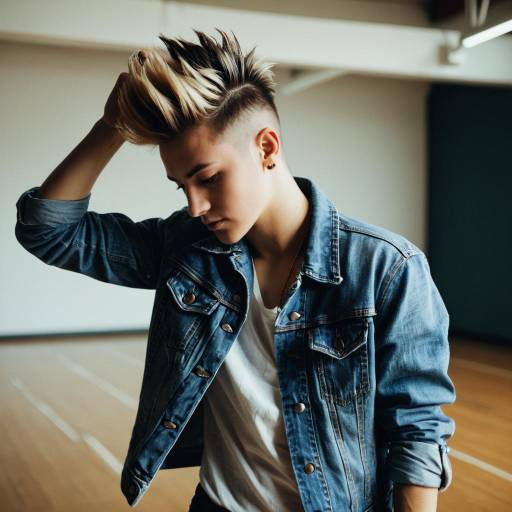 Young Male with Faux Hawk Fade Hairstyle in Denim Jacket