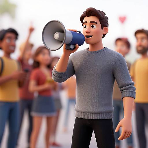 Man with Loudspeaker Calling Friends