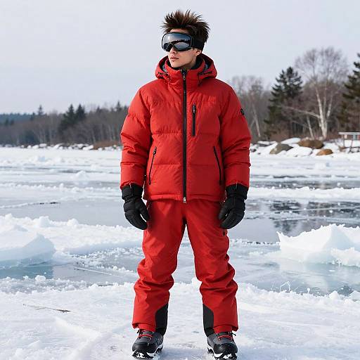 Thick Neck Ski Outfit at Frozen Lake