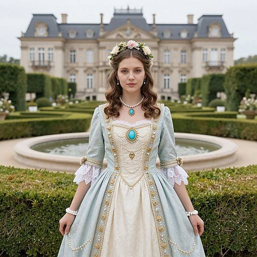 Young Woman in Baroque Garden Setting