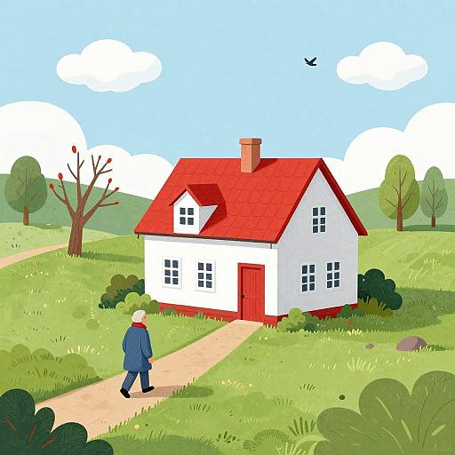 Charming Cottage with Walking Man