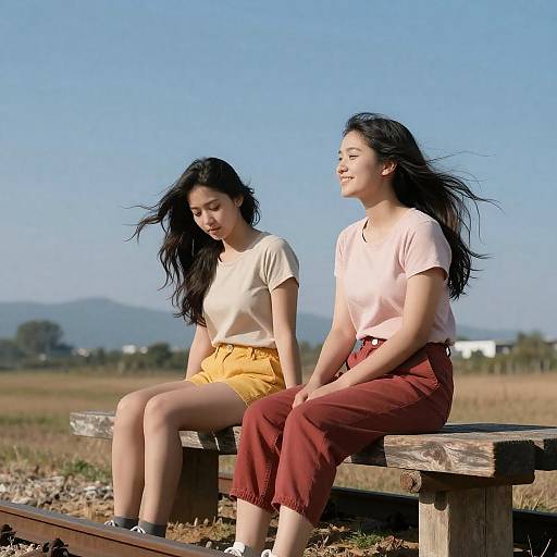 Young Women on a Railway Bench