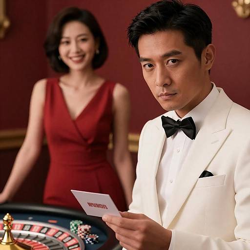 Elegant Asian Couple at Roulette Table