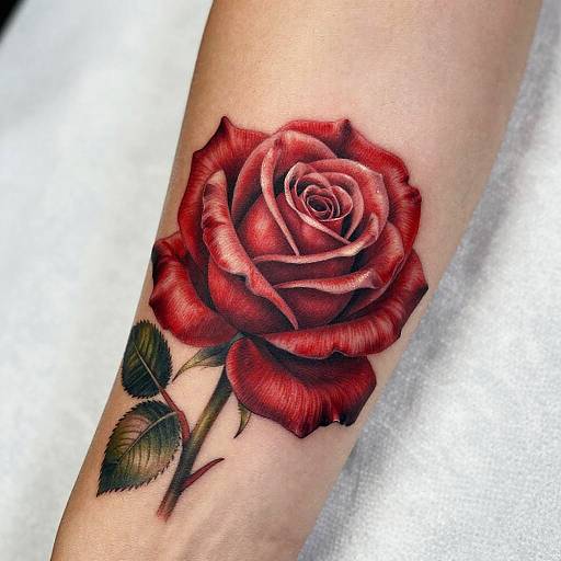 Hyperrealistic Red Rose Forearm Tattoo
