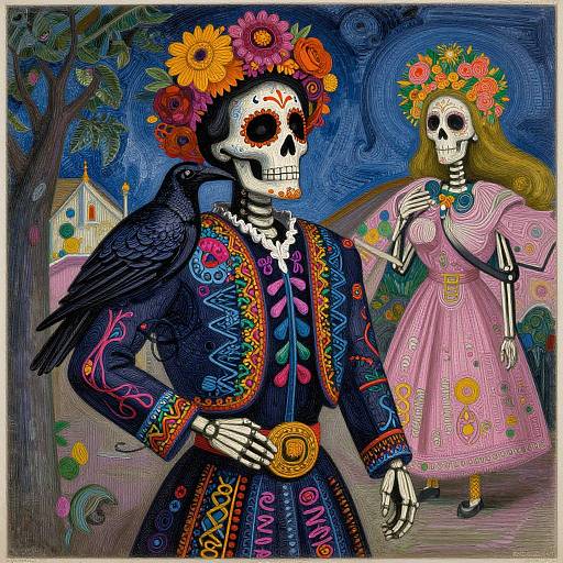 Post-Impressionism Day of Dead Raven