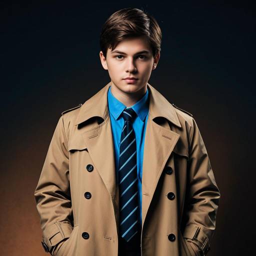 Young Man in Brown Trench Coat and Blue Shirt