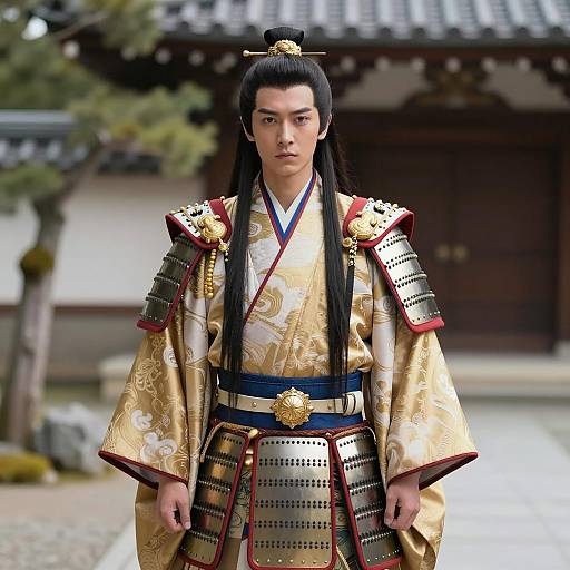 Young Japanese Man in Traditional Samurai Armor