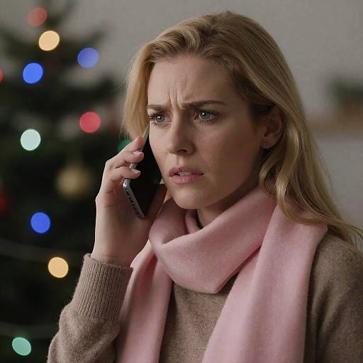 Concerned Blonde Woman with Phone and Lights