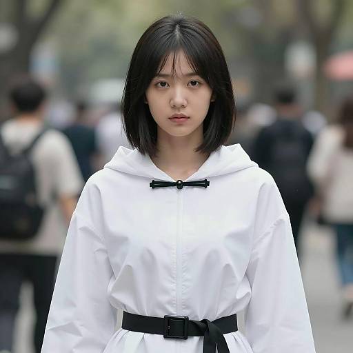 Young Woman in White Cape Outdoors