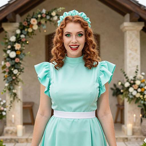 Cheerful Bridesmaid in Vibrant Mint Costume