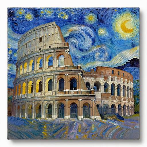 Vibrant Colosseum Under Starry Night