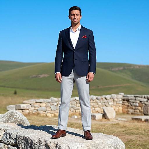 Confident Man in Sunny Ancient Field