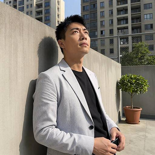 Urban Asian Man in Striped Blazer