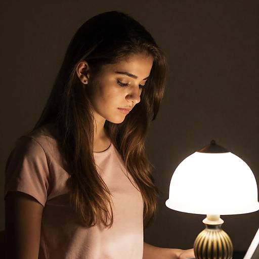 Young Woman in Dimly Lit Room