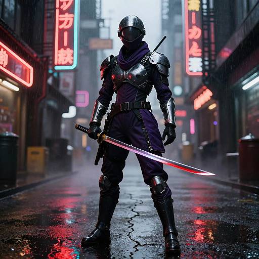 Mechanized Ninja in Neon Rain