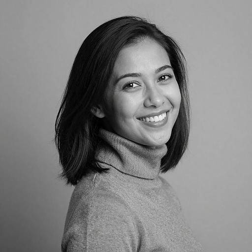 Black-and-White Smiling Woman Turtleneck Portrait