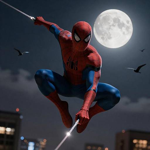 Dynamic Superhero in Moonlit Skies