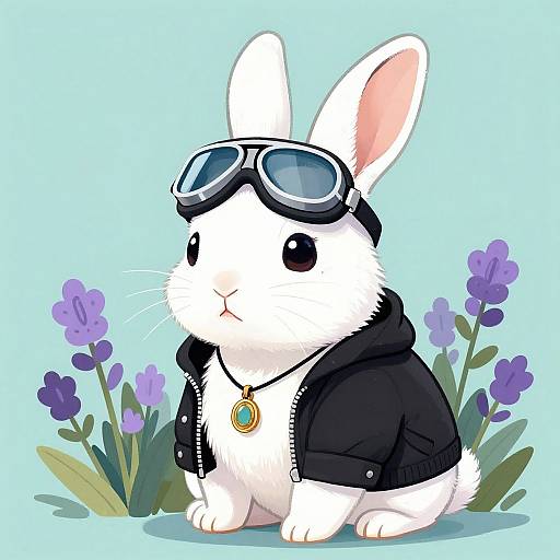 Stylish White Rabbit with Aviator Goggles
