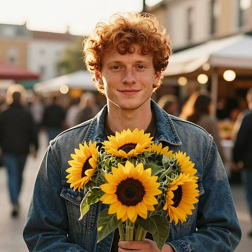 Cinematic Portrait of Man with Sunflowers