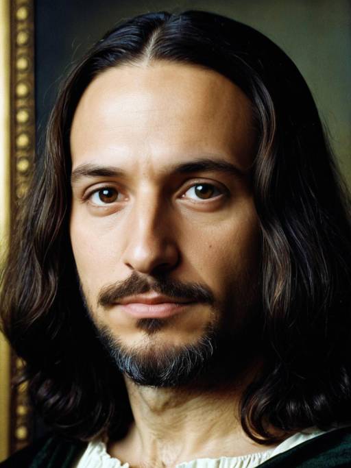 Man in Mona Lisa Costume Close-Up