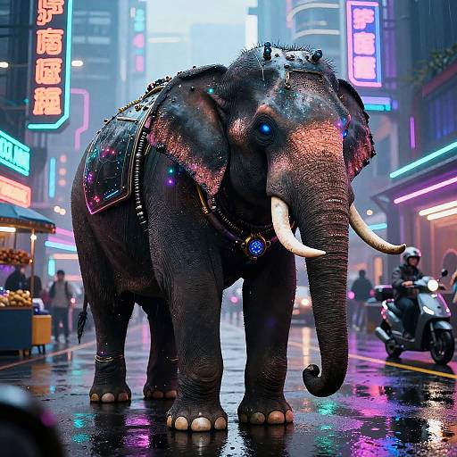 Cyberpunk Elephant in Neon City