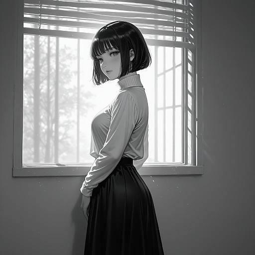 Monochrome Portrait of Woman by Window