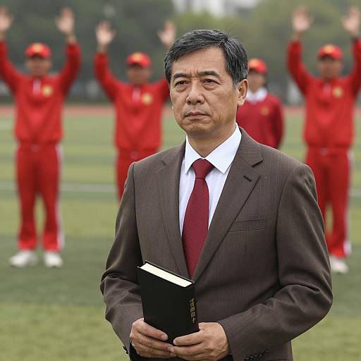Middle-Aged Man in Brown Suit with Book