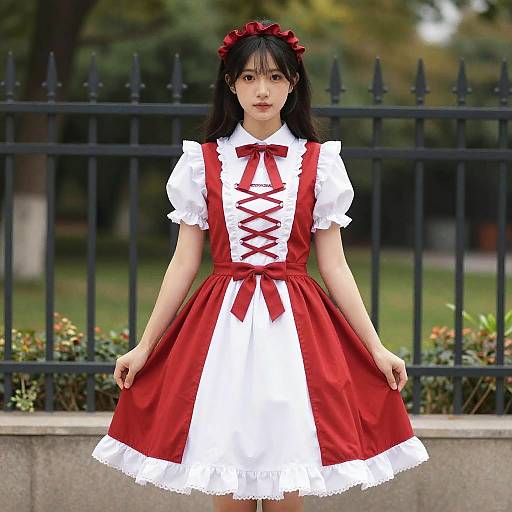 Woman in Red and White Dress