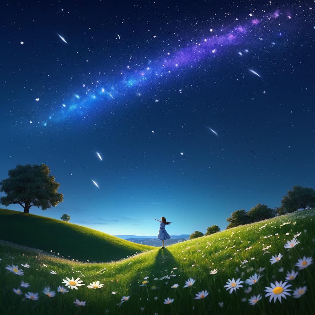 A Girl Under a Starry Night Sky