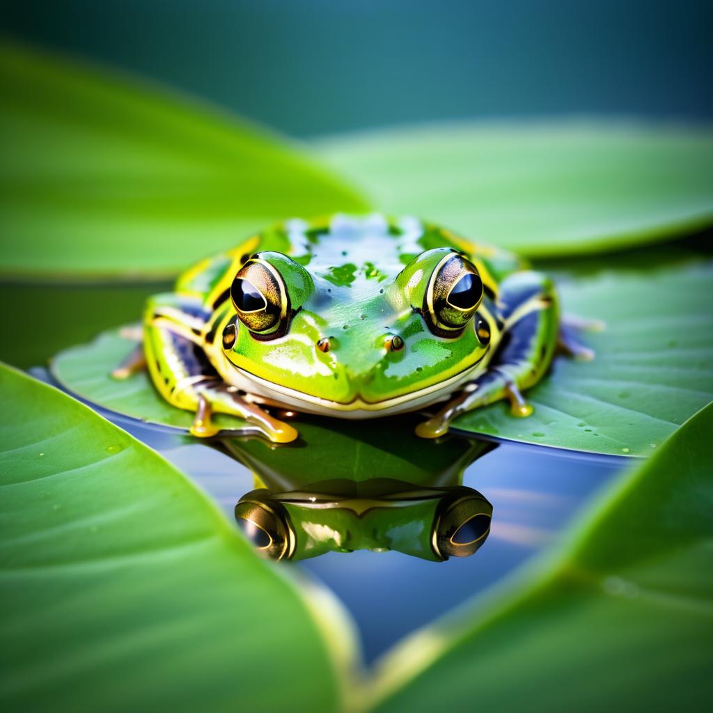 Detailed Macro of Frog on Lily Pad