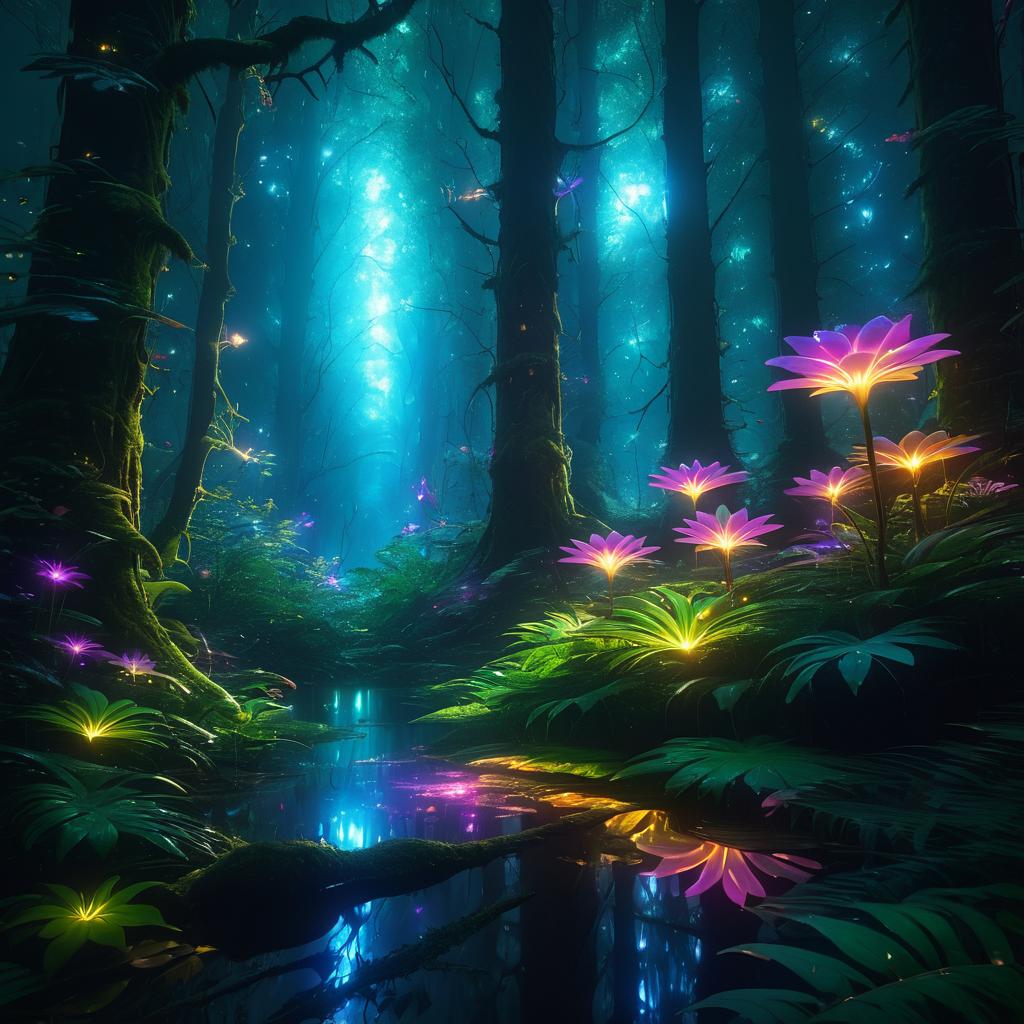 Mystical Forest with Glowing Flora