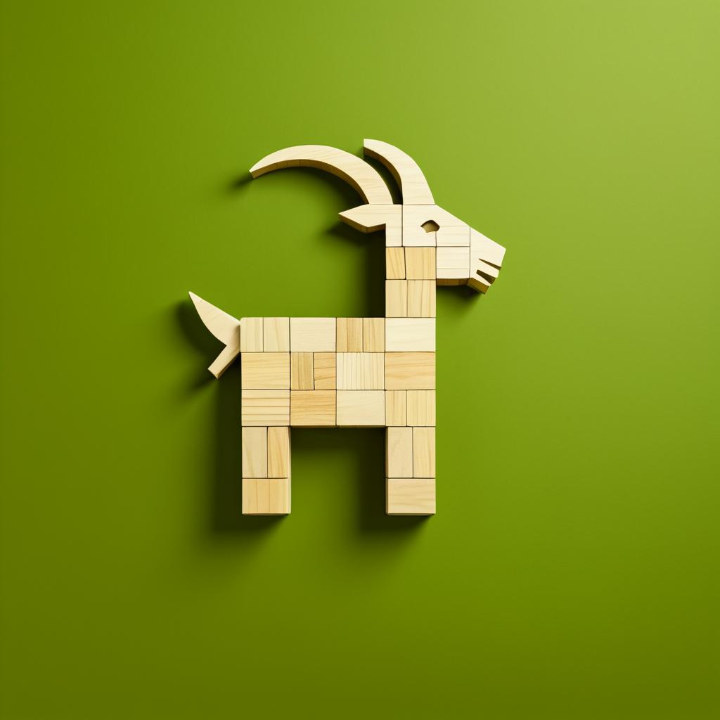 Wooden Block Goat on Olive Background