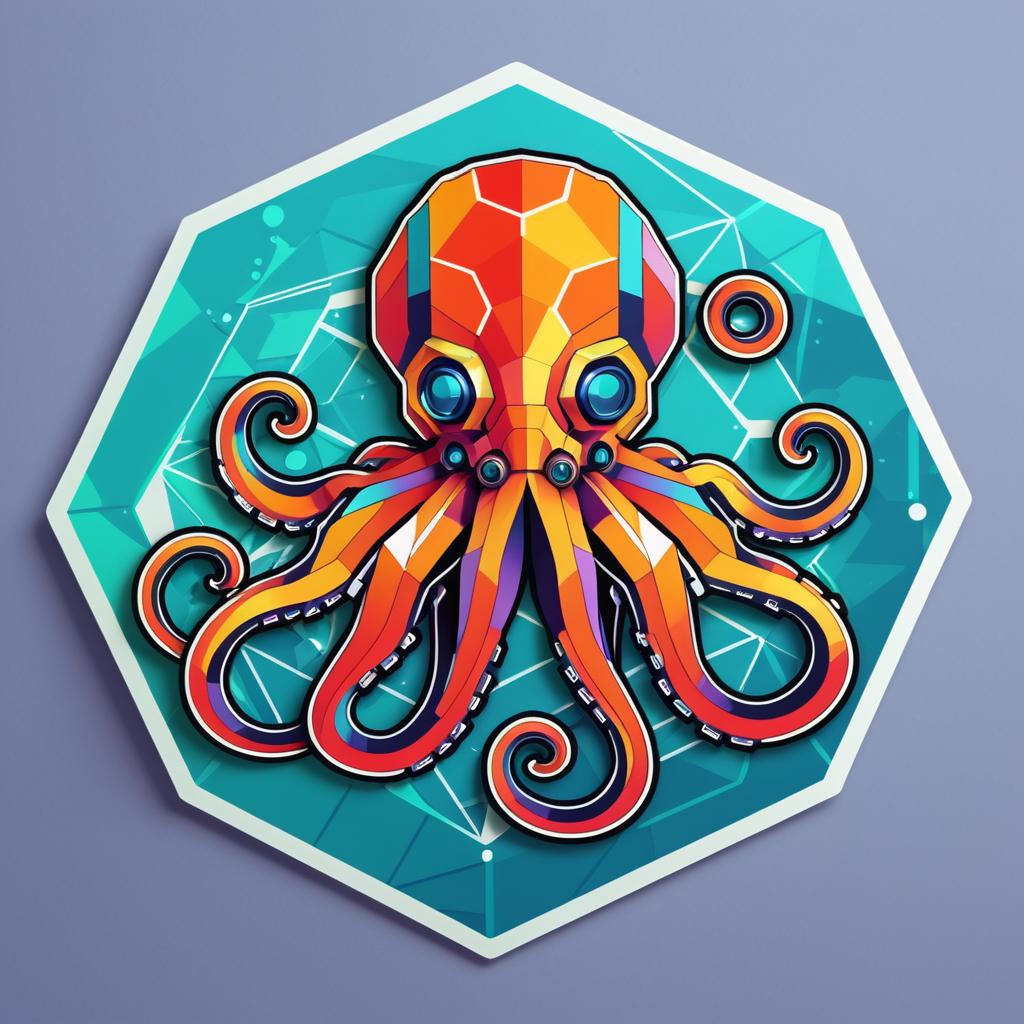 Geometric Mechashot Octopus Sticker Design