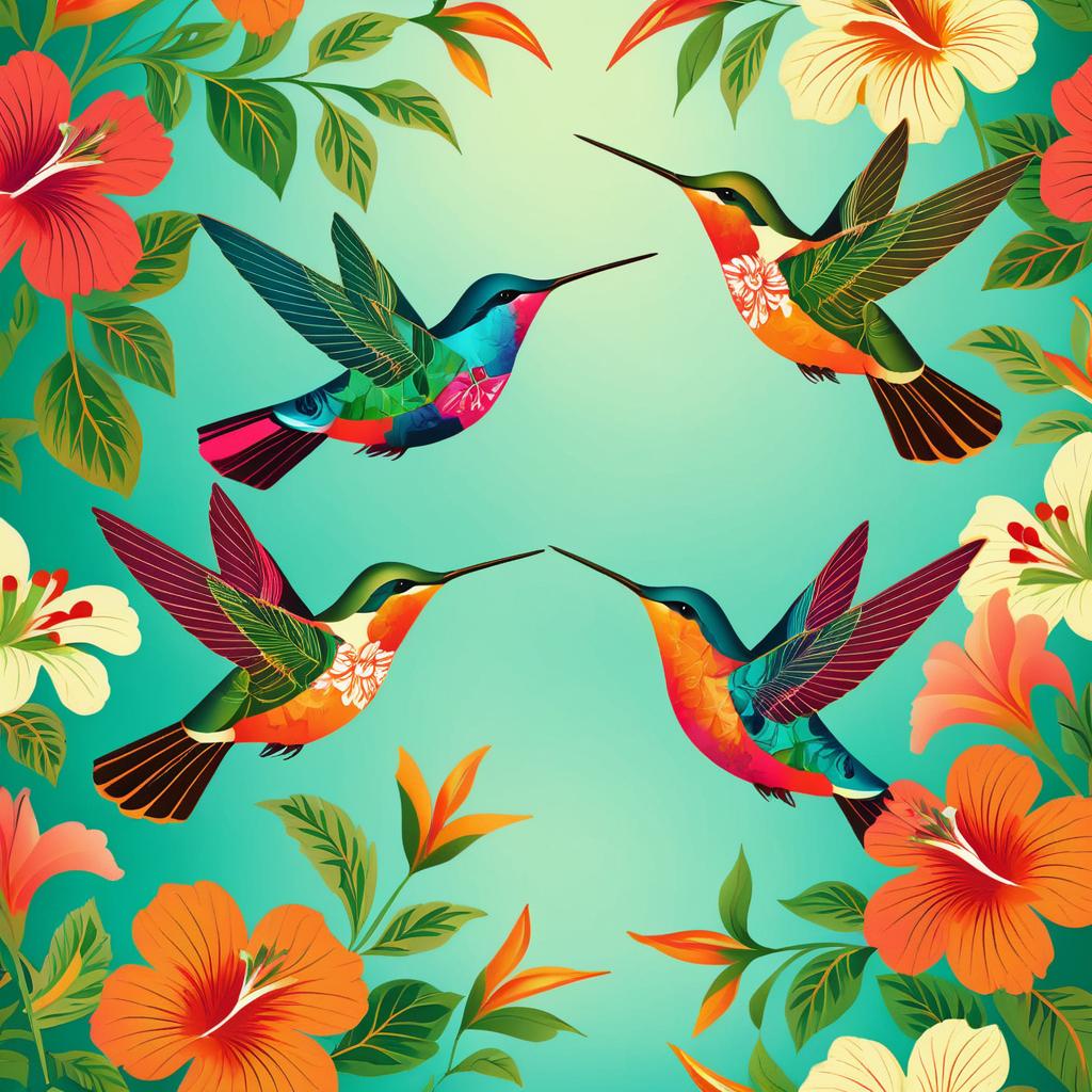 Vintage Hummingbirds Amidst Bold Florals