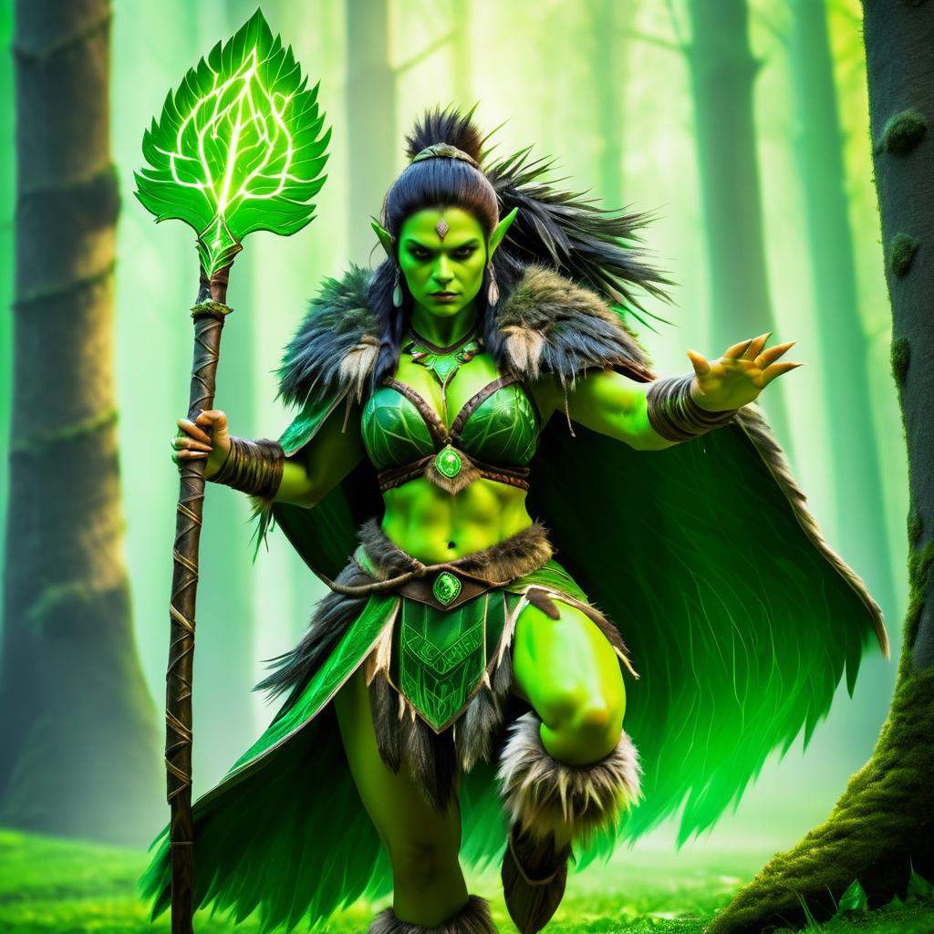 Dynamic Female Orc Shaman in Sacred Grove