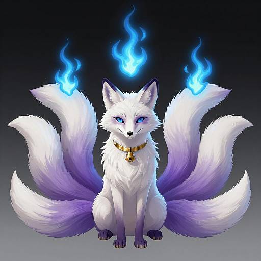 Mystical White Fox with Glowing Flames