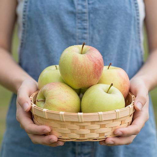 Woman Holding Apple Basket Close-Up