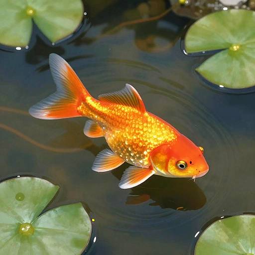 Goldfish Swimming in Lily Pond