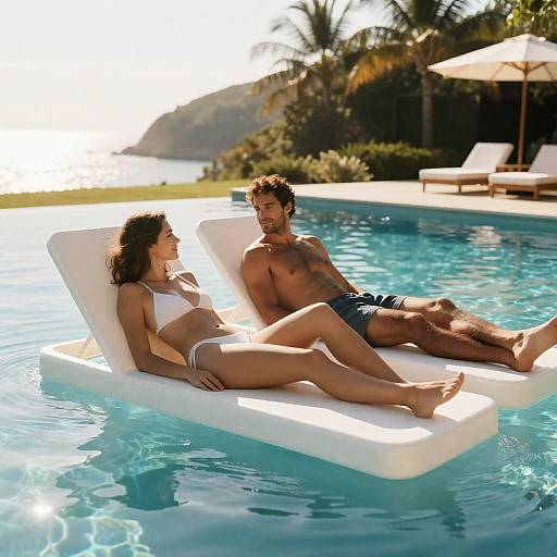 Couple Relaxing on Floating Lounge