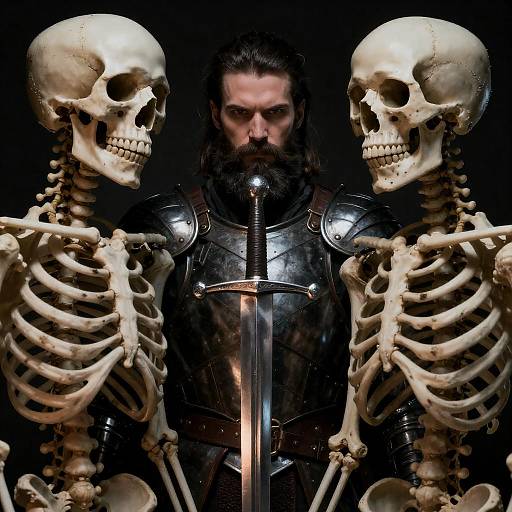 Bearded Warrior Surrounded by Skeletons