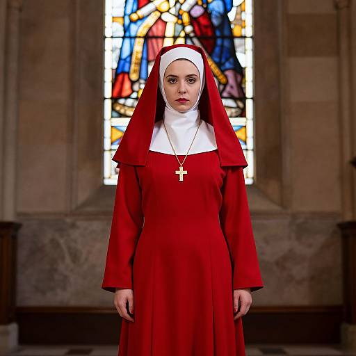 Realistic Red Nun Costume Portrait