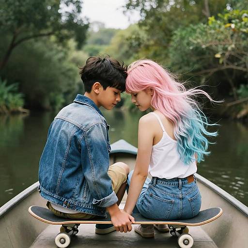 Couple Holding Hands on Rowboat