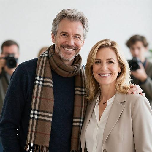 Smiling Middle-Aged Man Behind Blonde Woman