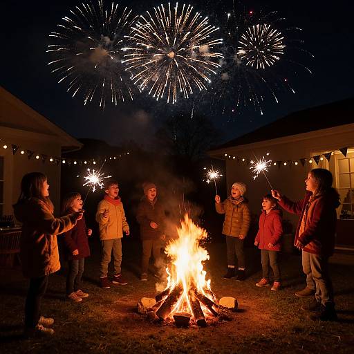Family New Year Fireworks Celebration