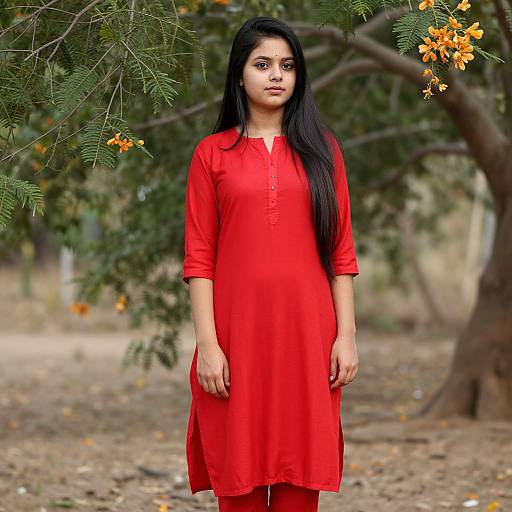 Realistic Portrait of Woman in Red Churidar