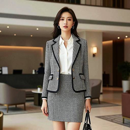 Elegant Woman in Stylish Hotel Lobby